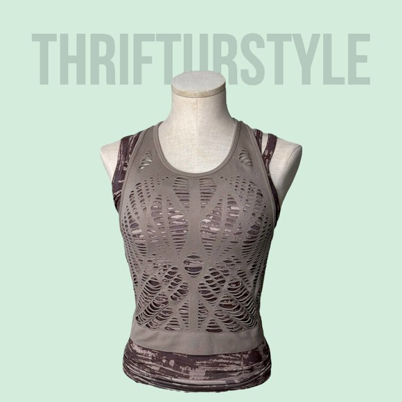 Athleta Workout Tank Top Brown Camo Strappy Back Layering Fitted Activewear - Picture 3 of 12